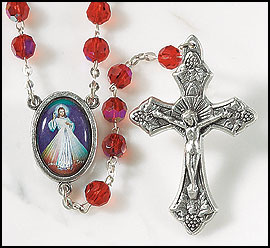 Divine Mercy Red Glass Bead Rosary